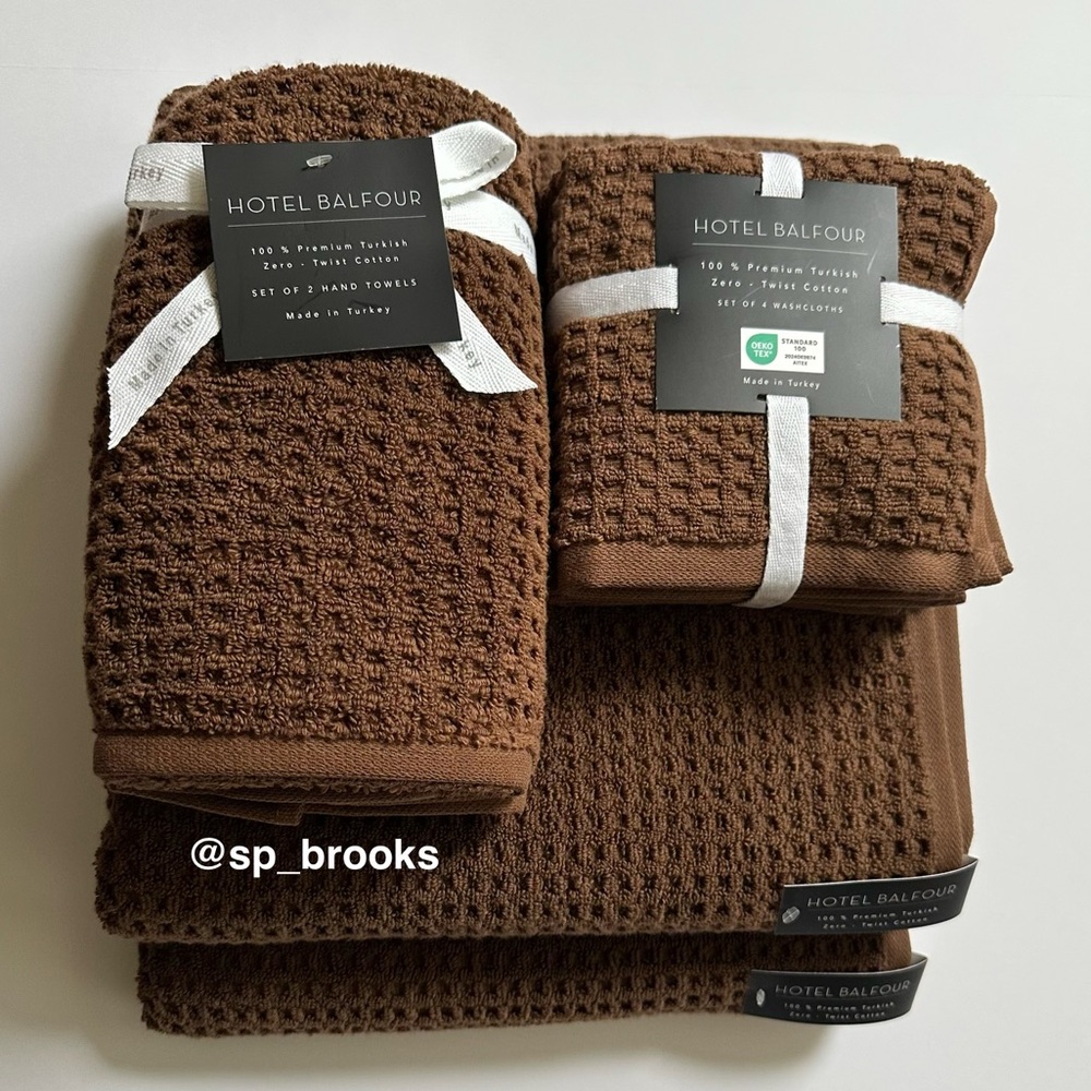 🎁Hotel Balfour Bath Towel Set - Zero Twist Cotton - Set of 8 - Chocolate Brown